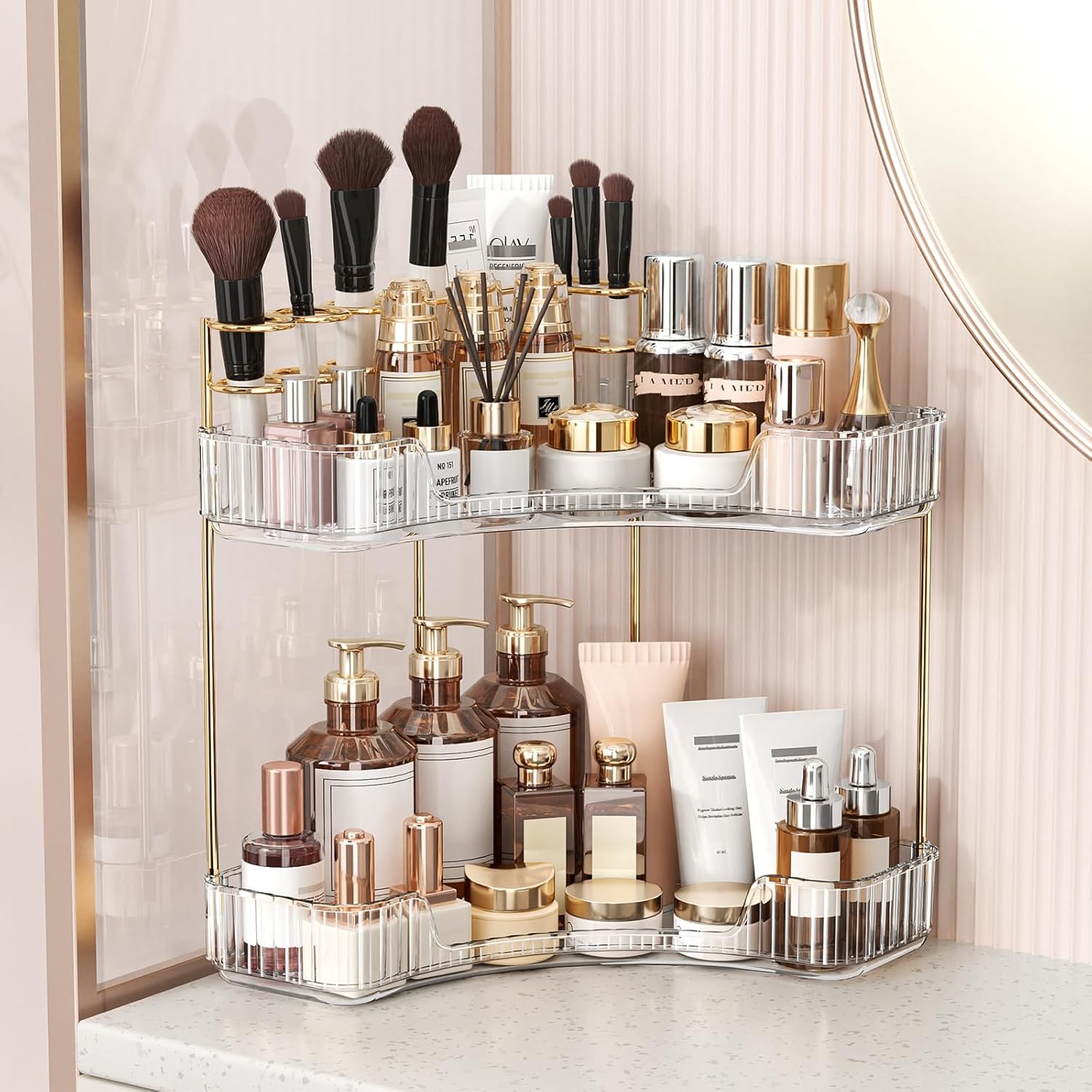 2-Tier Clear Bathroom Organize - Luxury Skincare Tray 评论和价格